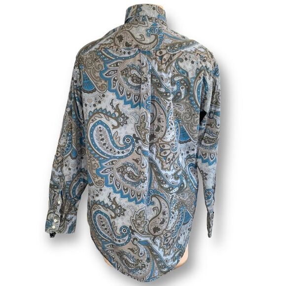 Vintage Y2K Hilfiger Shirt Blue Paisley Print Button Down Long Sleeve Cotton - Picture 5 of 13